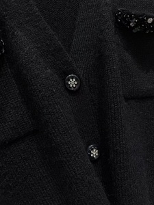 High Quality New <strong>Black</strong> Long <strong>Cardigans</strong> 2025 Autumn Winter Clothes <strong>Lady</strong> V-Neck Beading <strong>Pocket</strong> Patchwork Wool Knitted <strong>Cardigan</strong> Wear - Product Image 5