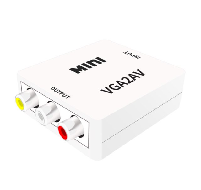 Mini White PVC VGA to AV Converter with Gold Plated Conductors for Car & Computer Use in Stock