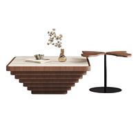 Table basse en marbre, ensemble de tables basses pour salon, table basse contemporaine simple en forme de pétale, table basse en placage de bois