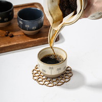 Ensemble de café en céramique pour infusion, cafetière en grès gaufré motif palmier avec tasses pour la maison, le bureau ou le café