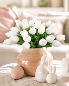 White Artificial Tulip Silk Loose <b>Flowers</b> for Mother's Day Easter Valentine Gifts in Home Kitchen Wedding Decorations - Product Image 5