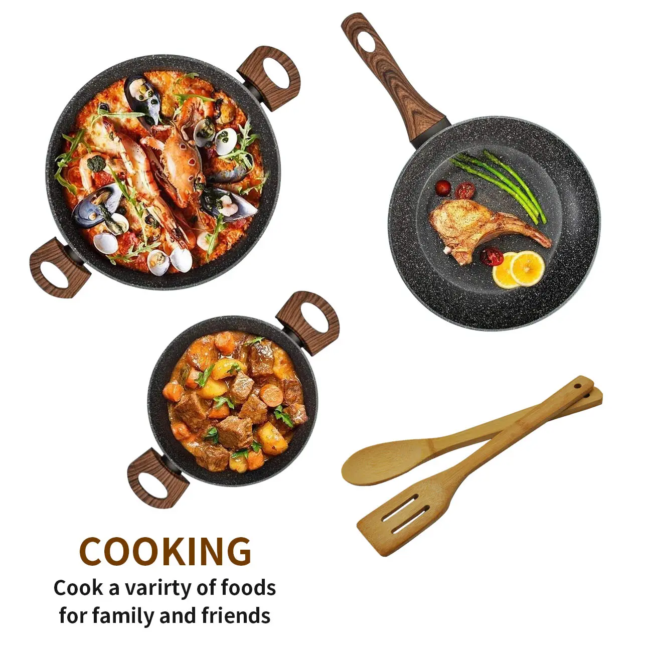Marble ceramic Coating forged nonstick cookware sets die cast cookware with metallic outer painting