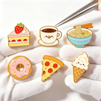 Ensemble de pin's en émail mignons sur le thème de la nourriture : Gâteau, Café, Nouilles, Pizza, Donut, Crème glacée, pour broches de dessin animé, décoration de sacs et vêtements, fabrication par coulée