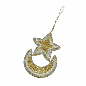 Ornement suspendu étoile d'or et croissant de lune en Zari |   Décorations pour l'Aïd el-Fitr |   Décoration murale pour la fête islamique |   Exportation en gros - Product Image 1