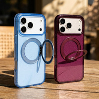 Étui rotatif à 360° pour 18 Pro Max avec coque magnétique en TPU à paillettes, design scintillant rose et bleu clair