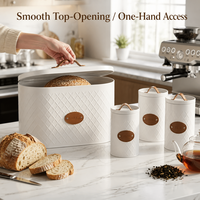 Ensemble de rangement ovale pour pain de comptoir, boîte à pain et ensemble de récipients de cuisine modernes en métal avec poignée aspect cuir