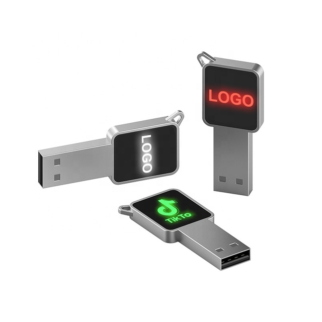 Factory Hot Sale Custom logo Keychain Usb Pen Flash Drive metal Key Shape Usb LED Light up Logo for Car