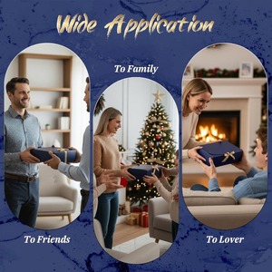 กล่องของขวัญมีฝาปิด กล่องกระดาษคราฟท์สีน้ำเงินแบบพับได้ พร้อมริบบิ้นสีทอง สามารถปรับแต่งได้ตามความต้องการ - Product Image 6