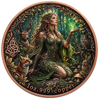 Pièce commémorative 2026 Dame Élfique en métal bicolore, cerf, renard et hibou, impression UV, étui transparent poli