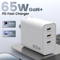 CE ETL Certifié EU Gan Chargeur 65W Triple Ports Type C Smart IC Safe Charge Adaptateur mural pour ordinateur portable Iphone