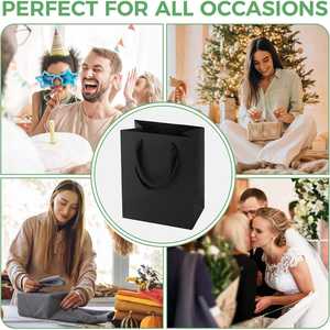 Medium 8x5x10 Inch Black <b>Paper</b> <b>Bags</b> with Handles Bulk Party Shopping Wedding Birthday Graduation Fathers Day for Promotional Use - Product Image 6