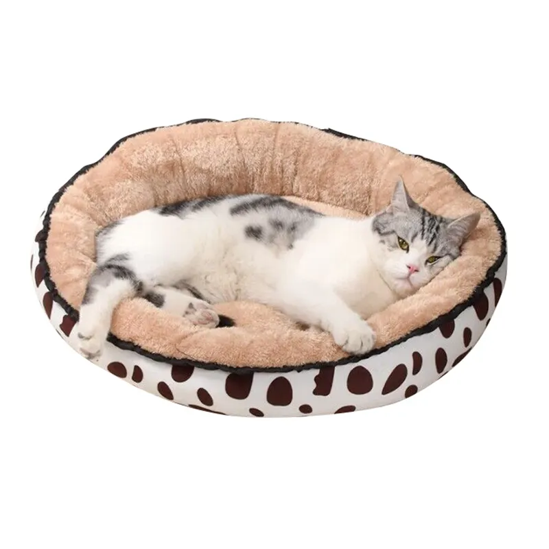 Washable Round Soft Plush Kennel Cat House Spotted Sofa Pet Bed For Small Medium Dog Cat
