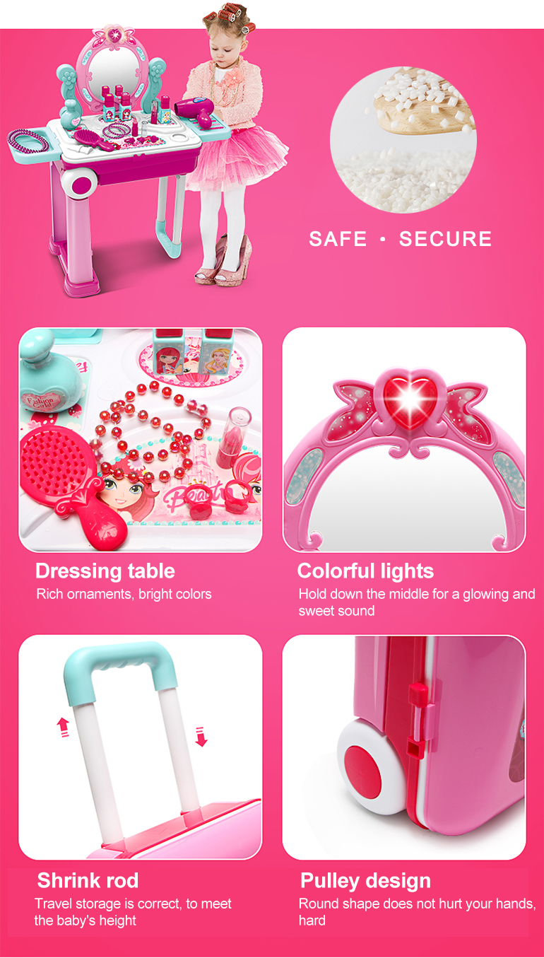Fashion suitcase kid beauty toy princess pretend makeup toy dresser set