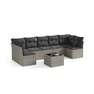 Grey Pe <b>Rattan</b> Garden <b>Sofa</b> Set 6 Seater Adjustable Feet Outdoor Furniture Contemporary Design - Product Image 1