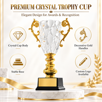 Trophée élégant et luxueux en cristal transparent avec gravure personnalisée de texte, pièces décoratives dorées