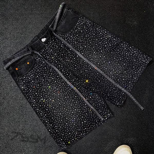 売れ筋カスタム卸売メンズハイバギー特大デニムジョート光沢のあるラインストーンウォッシュドスタイリッシュなストリートウェアY2K - Product Image 3