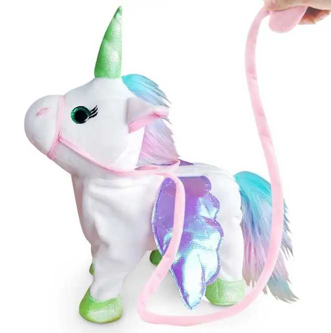 Mainan Lucu Elektrik Boneka Musik Kuda Unicorn Berjalan Mewah Boneka Musik untuk Hadiah Anak-anak 2022