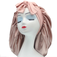 Bonnet de sommeil extra large bandeau réglable pour le soin des cheveux Bonnets en satin de soie pour femmes cheveux bouclés