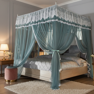 Lit à baldaquin carré en maille polyester avec drap de lit, pliable, pour usage extérieur, pour la maison des enfants, toutes saisons, rose - Product Image 3