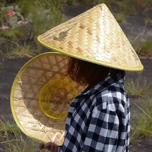 Sombrero de Pescador de Bambú y Ratán <span class=keywords><strong>Retro</strong></span> Chino, Sombrero de Paja Tejido a Mano, Accesorio para Turismo, Baile bajo la Lluvia, Protección Solar - Product Image 1