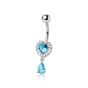 Surgical Stainless Steel Piercing Jewelry Belly Rings With High Quality Sky Blue Zircon For Wholesale