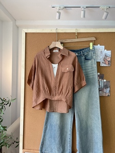 Chemisier en mousseline transparente pour femme A706 avec empiècement en tissu T-shirt et jolie étiquette pastel, couleur unie, coupe ample, haut décontracté printemps-été - Product Image 6