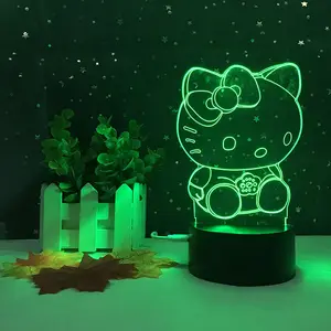 Venta al por mayor lámpara de noche de hola kitty-Lámpara Led con forma de gato para niños, diseño 3D de dibujos animados, HELLO KITTY, para decoración de dormitorio