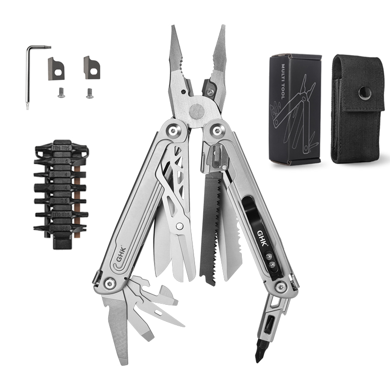 GHK21 18-in-1 Foldable Multitool Pliers Stainless Steel New Design Outdoor Saw Blade File Driver Knife Scissors Screwdriver DIY