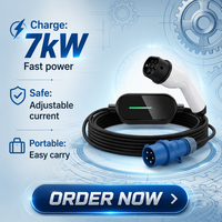 Nouveau chargeur EV portable de type 2 32A 7kW, niveau 2, courant réglable, minuterie, étanche IP65, prise CEE, câble de charge EV domestique 5M TPU