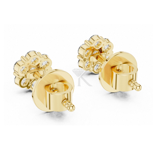 Pendientes de tuerca con diseño floral de diamantes redondos brillantes, con cierres de rosca seguros, joyería fina elegante y minimalista, perfectos - Product Image 2