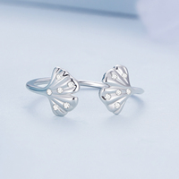 Bague ouverte Ginkgo biloba ins délicat vent froid bijoux en argent 925 BSR284