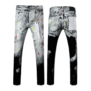 กางเกงยีนส์มีรูสำหรับผู้ชายผ้ายืดสีเทาเคลือบแลคเกอร์แบรนด์ทันสมัยแนวยุโรปและอเมริกา - Product Image 3
