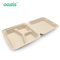 Boîte à lunch jetable biodégradable en bambou Oasis sans PFAS, résistante à la chaleur, anti-fuite, anti-graisse, capacité 1-3L, emballage alimentaire à emporter