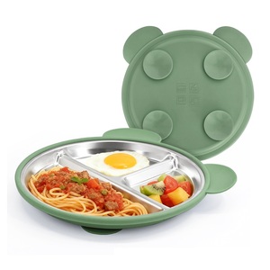 Assiette en acier inoxydable SUS304 de haute qualité sans BPA avec ventouse en silicone, compartimentée, motif animal de dessin animé, écologique, pour repas d'enfants - Product Image 6