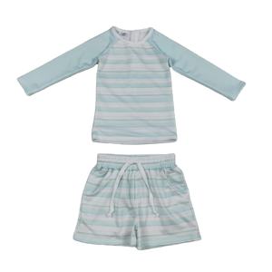 Trajes de Baño Personalizados para Bebés Niños, Pantalones Cortos de Baño Casuales con Estampado de Rayas Azul Cielo, Primavera-Otoño, Algodón y Elastano - Product Image 1