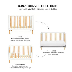 Muebles de Madera para Bebés, Cuna y Cama con Armario de 2 Puertas, Organizador de Ropa y Cómoda - Product Image 4