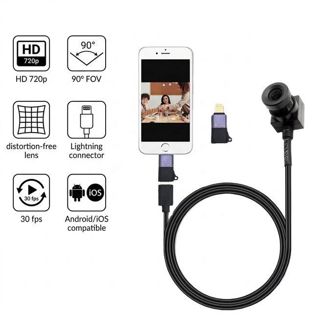 1MP Mini USB Camera IOS OTG Lightning Security Video Audio Camera Webcam No Distortion Lens