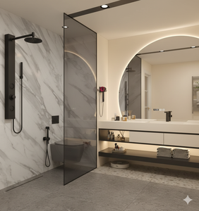 Modern Duvara Monte Çift Lavabolu Banyo Dolabı Seti, Büyük LED Aynalı ve Asma Dolaplı Lüks Banyo Mobilya Seti - Product Image 5