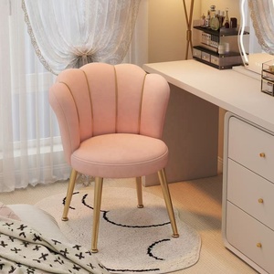 Shell Shaped Velvet Vanity Chair Gold Metal Legs Upholstered Accent Makeup Dressing <b>Stool</b> - Product Image 3