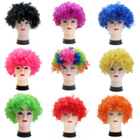 120G pas cher Afro synthétique perruques Football Fans perruque coloré cheveux bouclés fête drôle moelleux cheveux Clown perruque