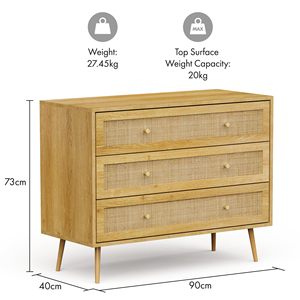 Combohome <strong>Chest</strong> <strong>of</strong> <strong>Drawers</strong> for Bedroom Scandi Style 3 <strong>Drawer</strong> Natural Rattan <strong>Drawer</strong> Organiser with Metal <strong>Handle</strong> &amp; Tapered Legs - Product Image 2