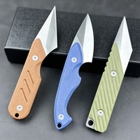 Couteaux de poche EDC à lame fixe miniatures en acier 14C28N avec manche en Micarta de lin pour le camping, la randonnée et la survie