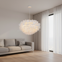 Lustre de chambre post-moderne transfrontalier blanc et rose en plumes de Zhongshan, en acier inoxydable, avec LED, pour salon et hall, lampe principale