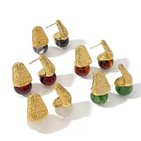 Pendientes de Perlas de Ámbar con Patrón de Martillo Vintage para Mujer