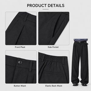 Lyocell Anti-Wrinkle <b>Double</b> <b>Pleated</b> <b>Trousers</b> Unisex, Relaxed Straight Leg Wide Fit Casual Business Pants Custom Logo - Product Image 3