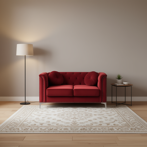 Elegante Divanetto in Velluto Bordeaux con Braccioli Inclinati, Schienale Trapuntato e Gambe in Metallo, Divano a Due Posti per Soggiorno - Product Image 2