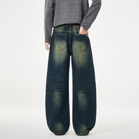 Nouveau style de jeans rétro américain à jambe courbée pour hommes - Pantalon tendance de marque High Street, texture douce, coupe large et jambe courbée