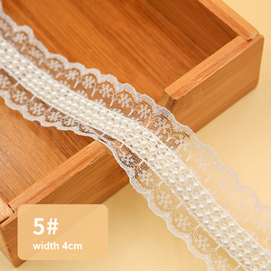 Cinta de recorte de encaje con cuentas de perlas blancas para novia hecha a mano para vestido de novia, diadema, decoración de zapatos - Product Image 4