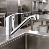 Robinet de cuisine à basse hauteur, monocommande, bec fixe, corps en laiton, montage sur comptoir, finition chromée, pour usage résidentiel et commercial