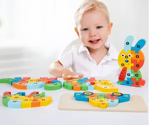 Montessori kayu mainan pendidikan anak 3D jigsaw puzzle mainan anak